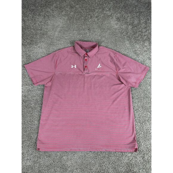 Under Armour Shirt Mens XXL 2XL Red Gray Stripe Loose HeatGear Short Sleeve Polo - Picture 1 of 9